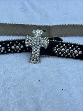 B.B. Simon Black Crystal Cross Studded Belt